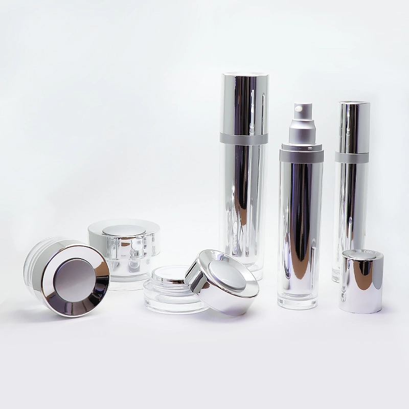 High Grade Straight Round Acrylic Double Layer Plastic Bottle Cosmetic Packaging Set