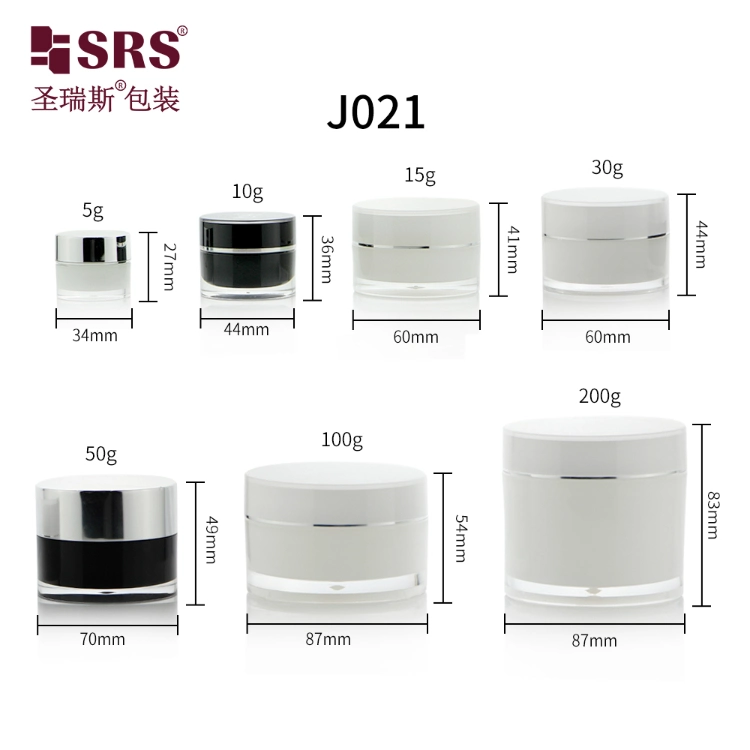 Luxury Acrylic Round Square DoubleBamboo Glass Empty Plastic Facial Cosmetic Packaging Sample Face Cream Nail Makeup Jar 5ml 10ml 15ml 30ml 50ml 100ml 200ml