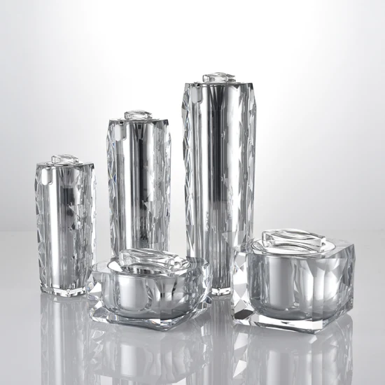 Nuovo prodotto Set di flaconi in acrilico Diamond con vasetto per cosmetici